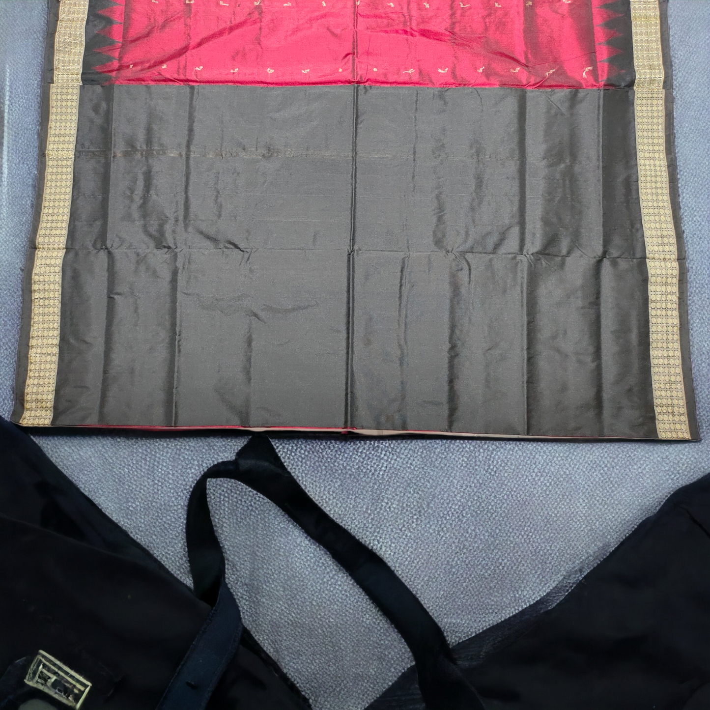TSC Red and Black Bomkai Fusion Silk Saree