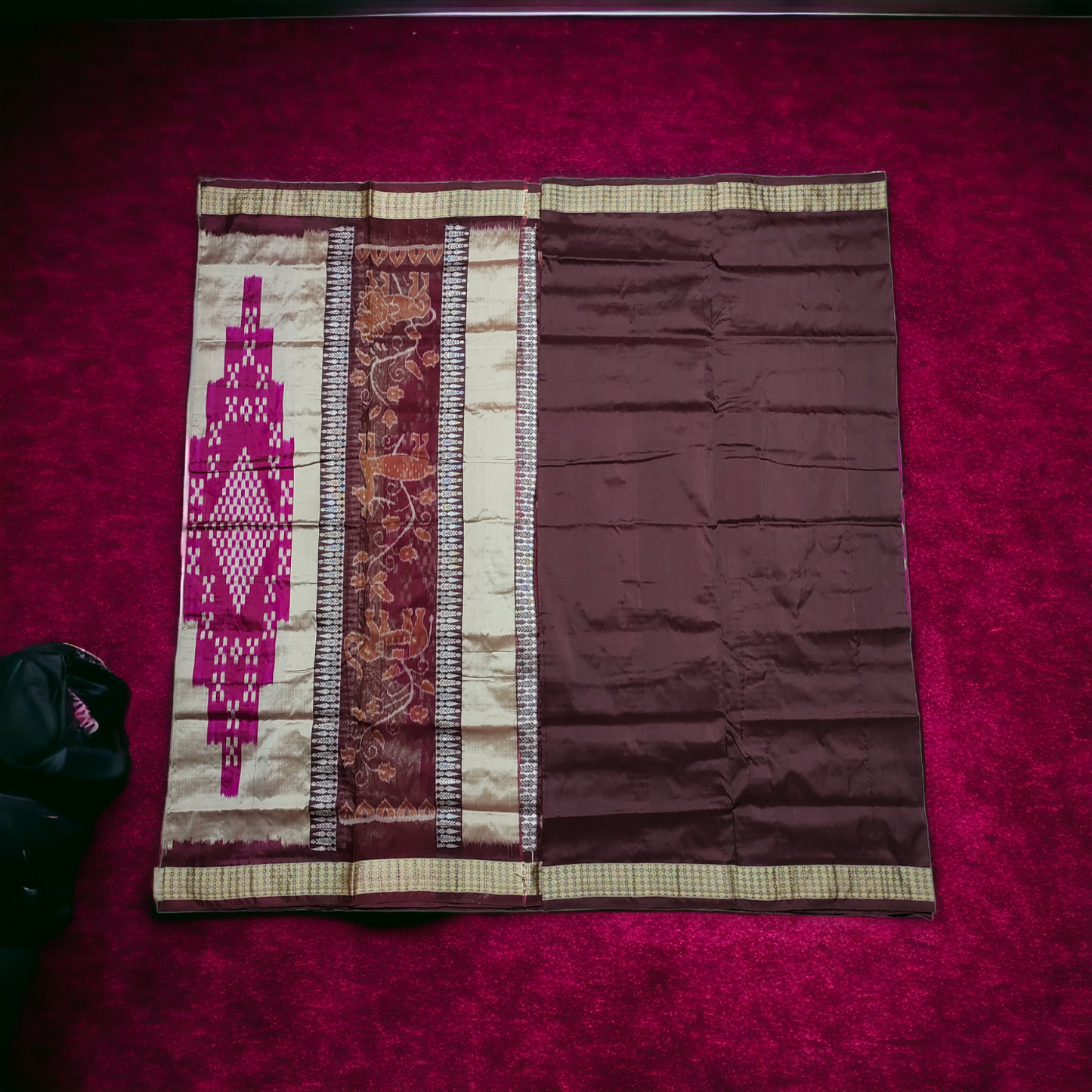 TSC Bandha Silk Saree in Silver | Pink Sapta Design | Maroon with Exquisite Motifs