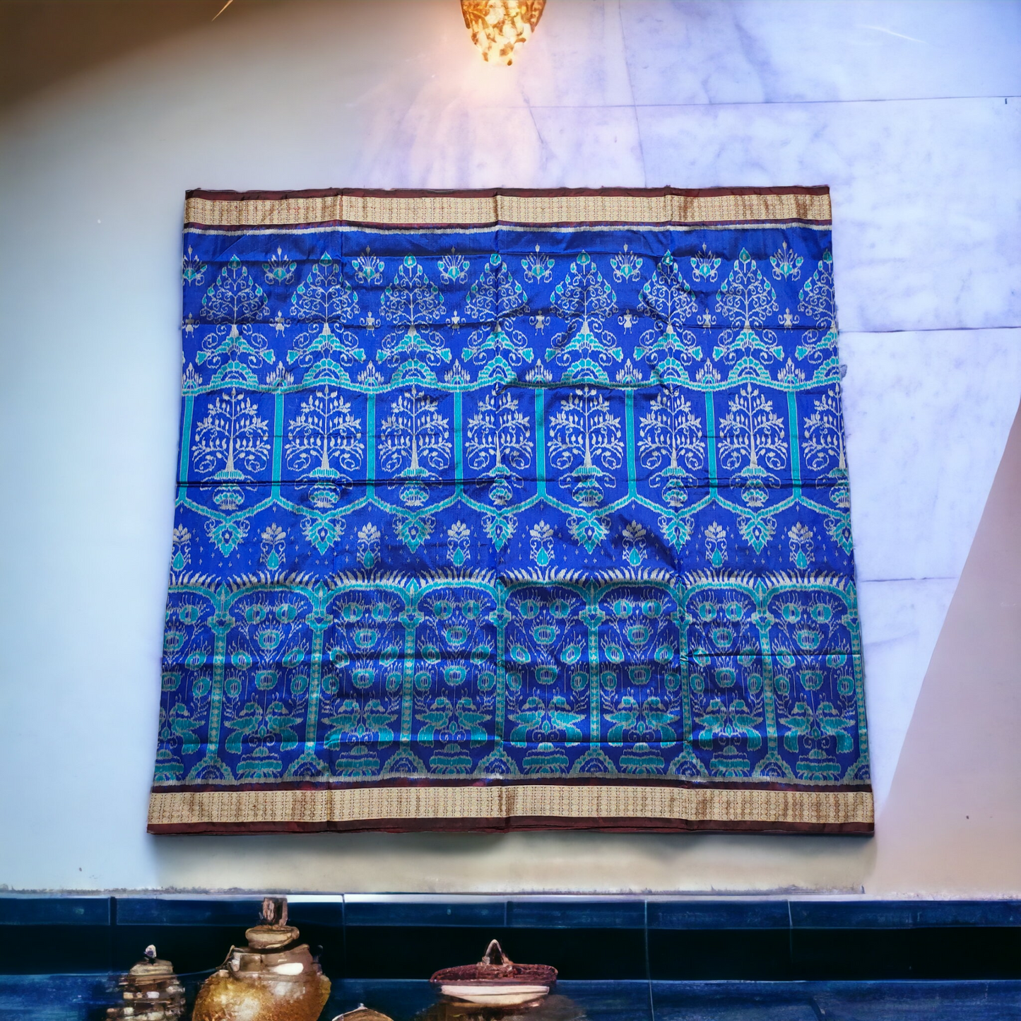 TSC Navy Blue Silk Saree with Maroon Border and Exquisite Motifs