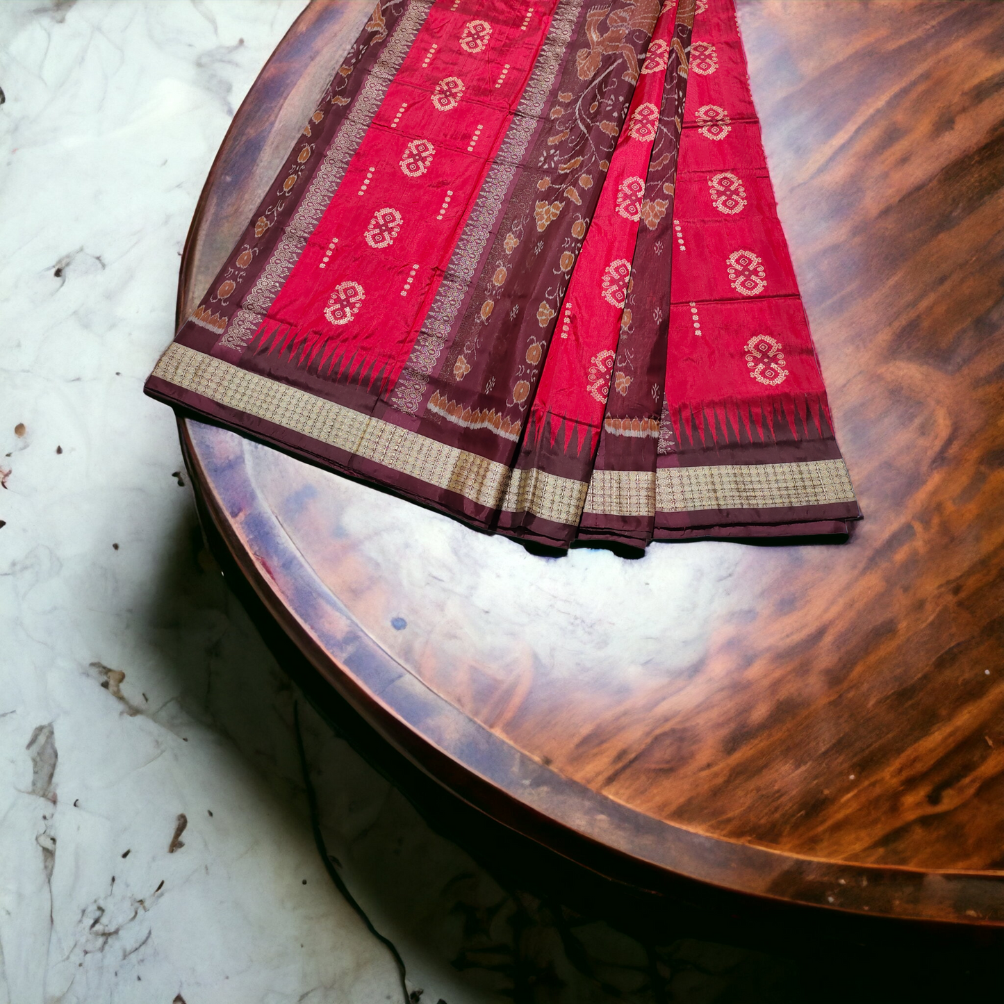 TSC Maroon Elegance Bomkai Bandha Silk Saree