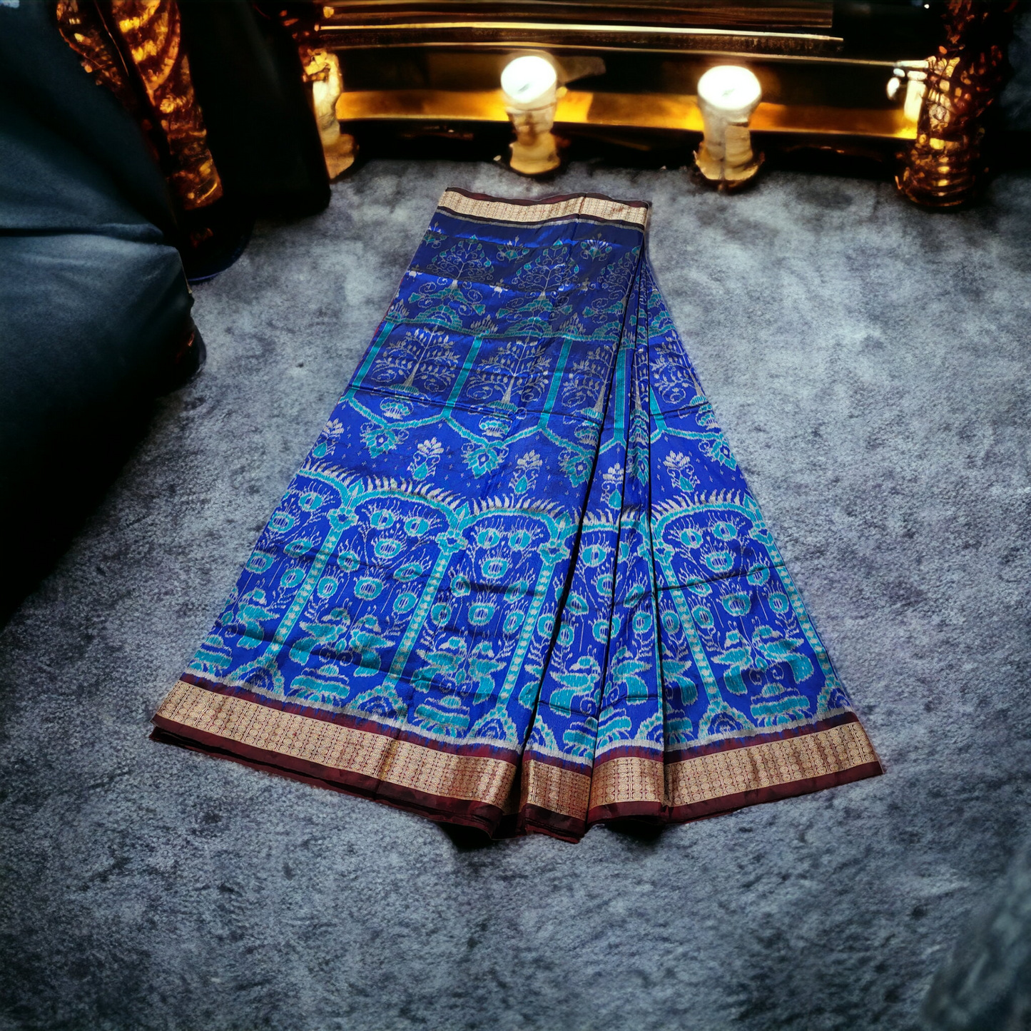 TSC Navy Blue Silk Saree with Maroon Border and Exquisite Motifs