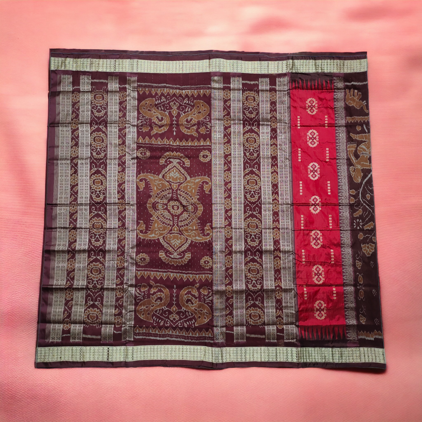 TSC Maroon Elegance Bomkai Bandha Silk Saree