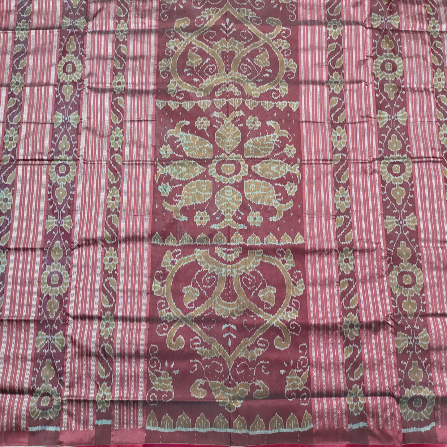 TSC Navy Blue Silk Saree with Maroon Border and Exquisite Motifs
