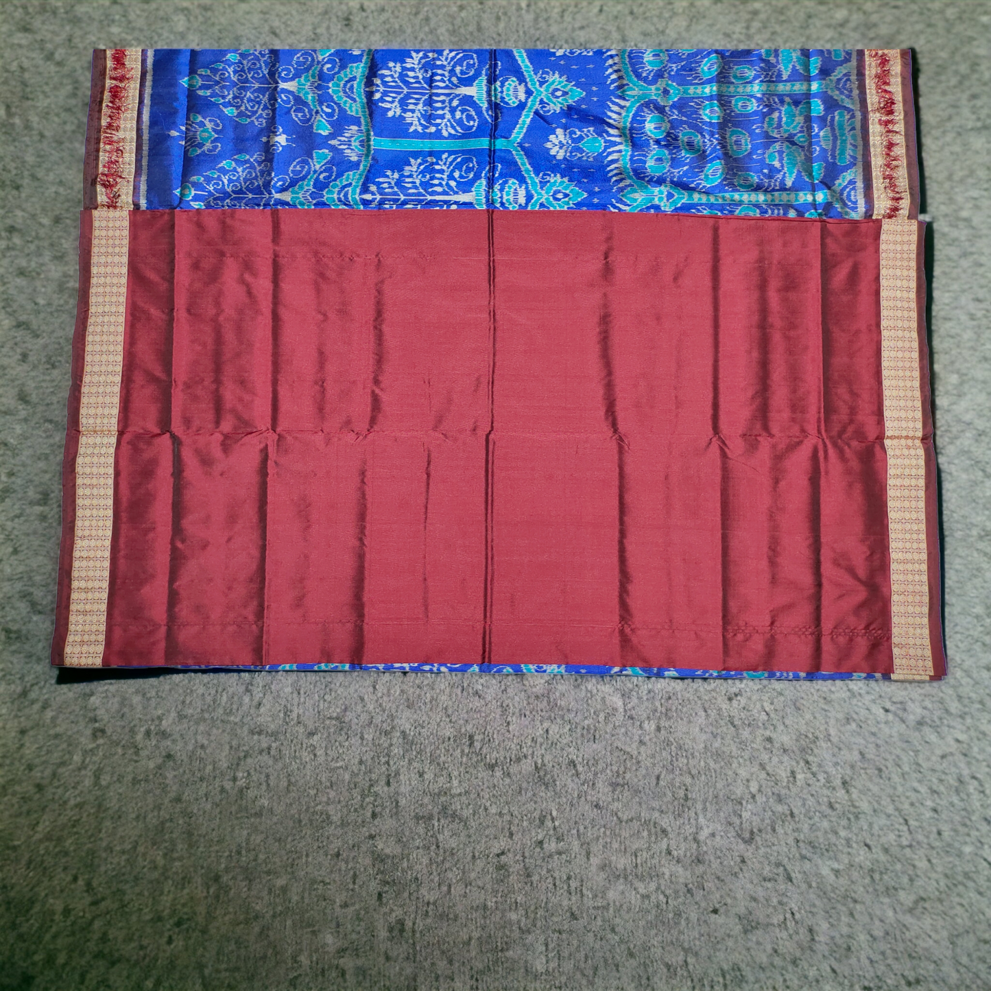 TSC Navy Blue Silk Saree with Maroon Border and Exquisite Motifs