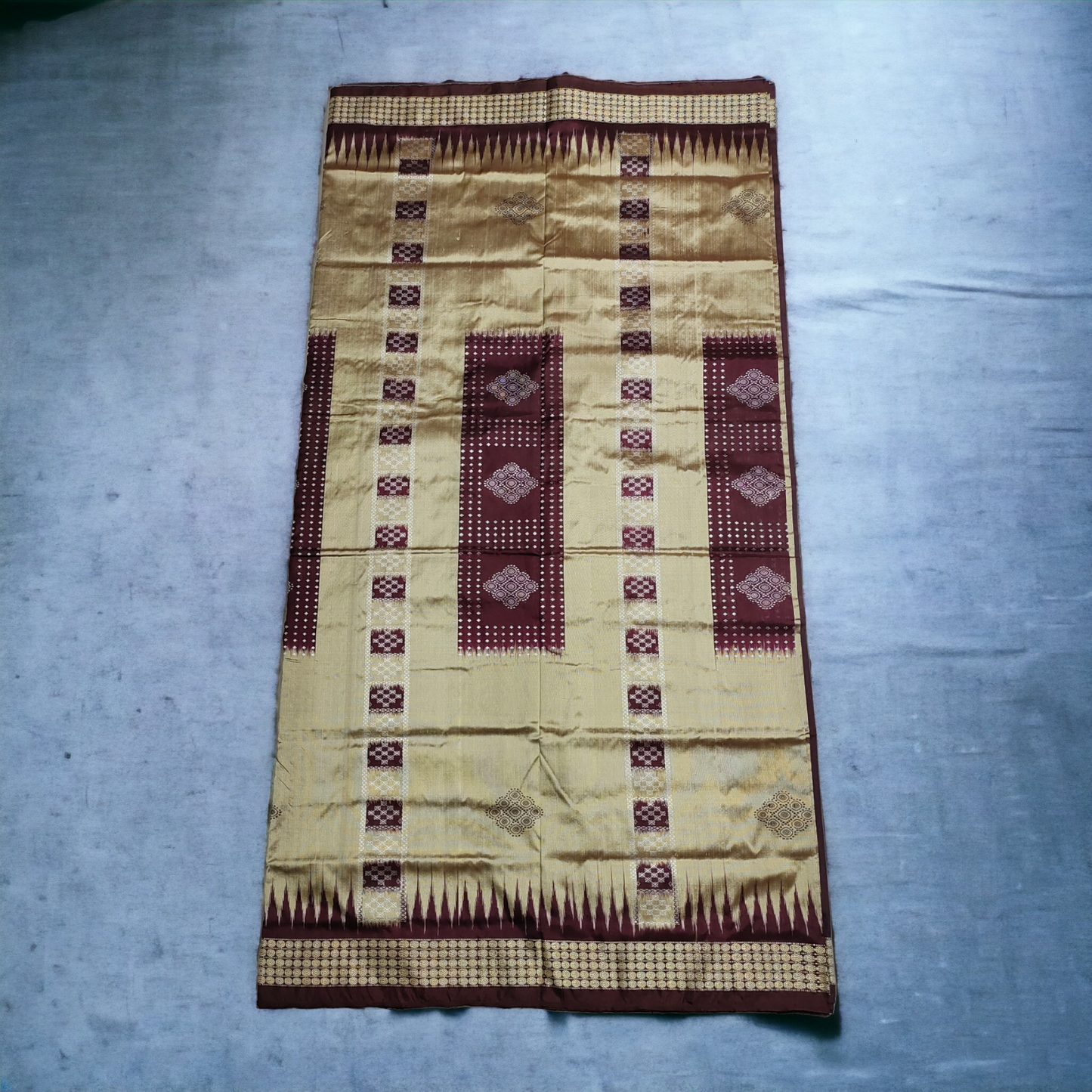 TSC Bomkai Silk Saree in Coffee Brown and Metallic Brass with Pasapalli Patterns