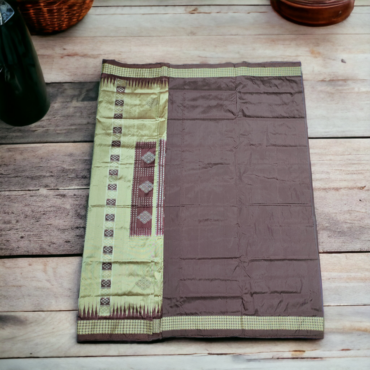 TSC Bomkai Silk Saree in Coffee Brown and Metallic Brass with Pasapalli Patterns