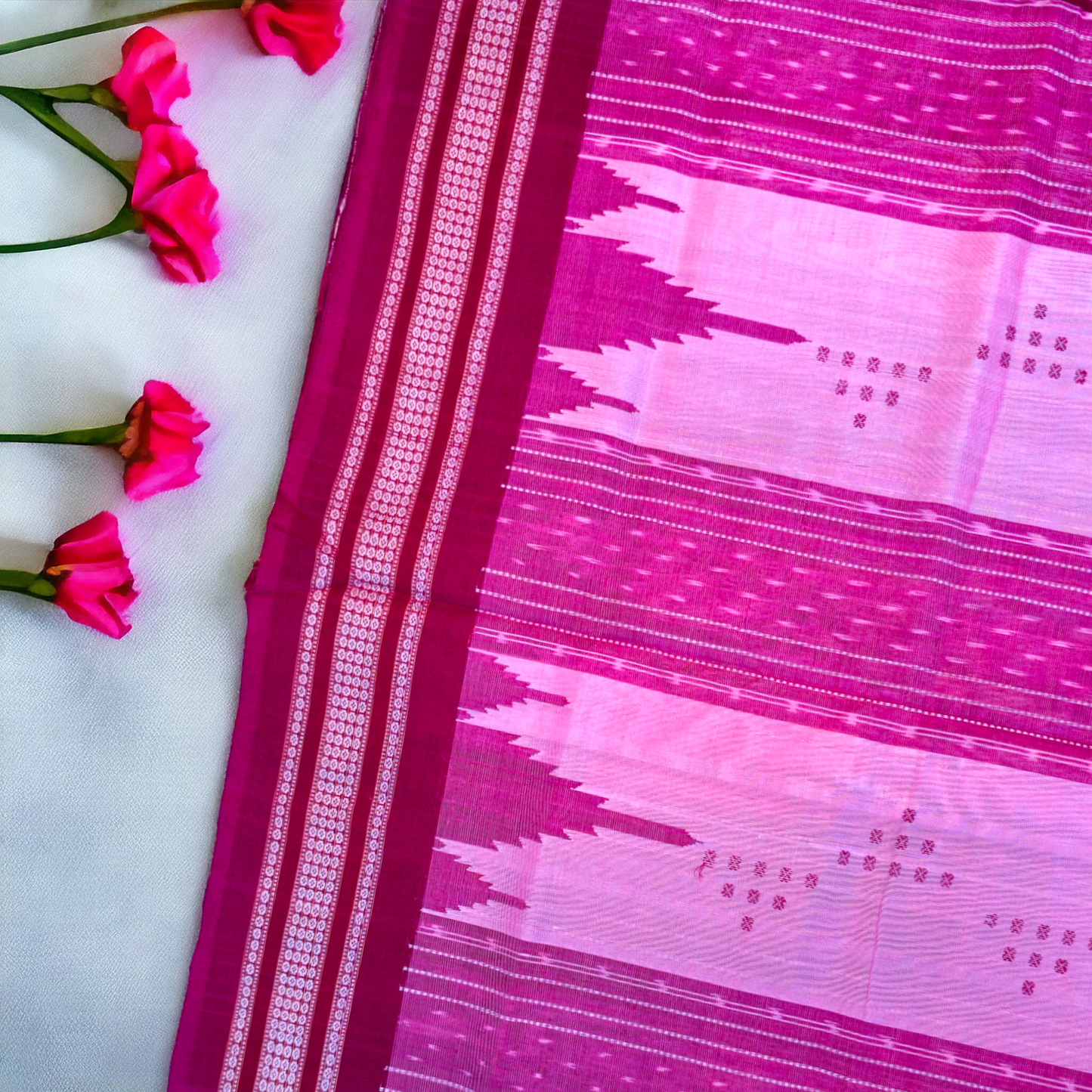 TSC Suta Bapta Saree in Pink and Maroon with Temple | Floral Motifs