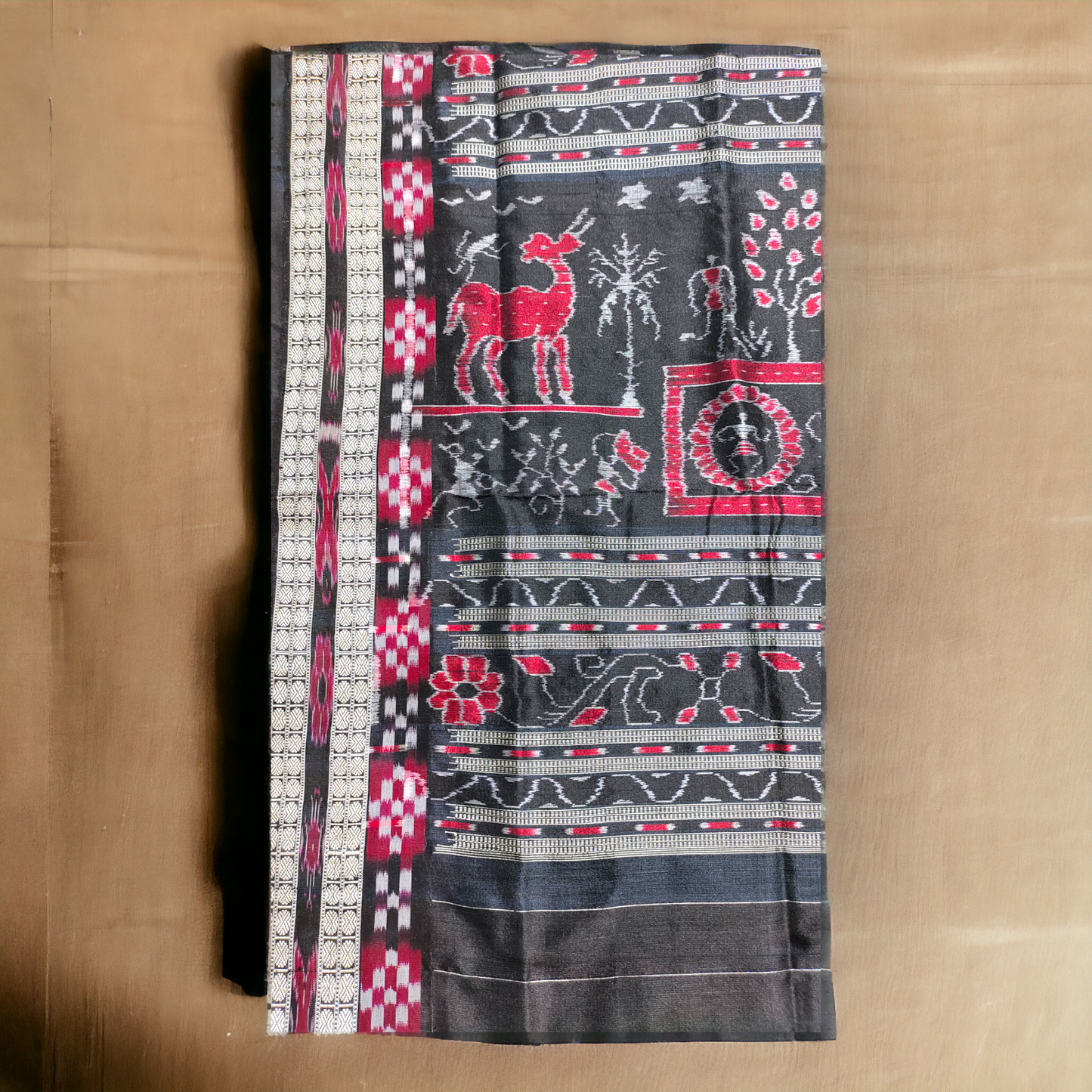 TSC Bandha Pure Silk Saree in Red | Black | White in Pasapalli Patterns | Silk Saree for women