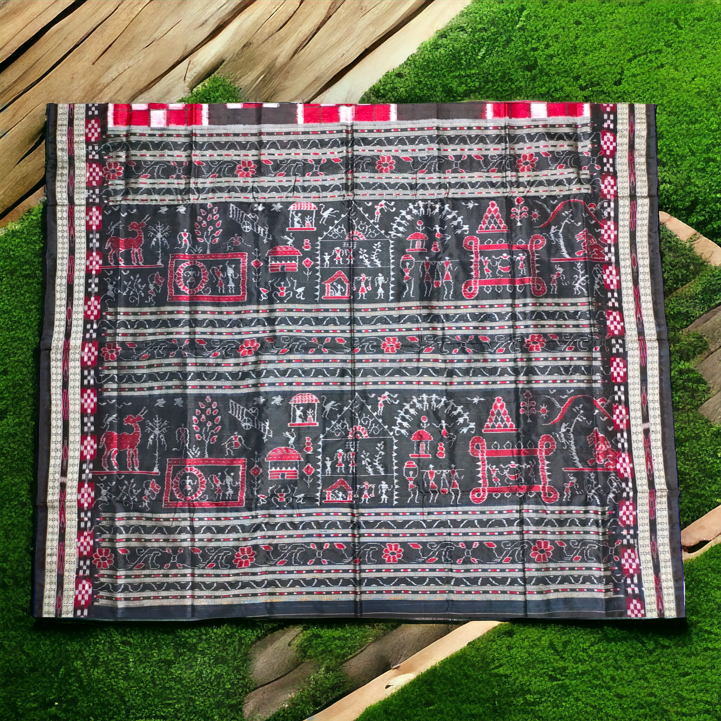 TSC Bandha Pure Silk Saree in Red | Black | White in Pasapalli Patterns | Silk Saree for women