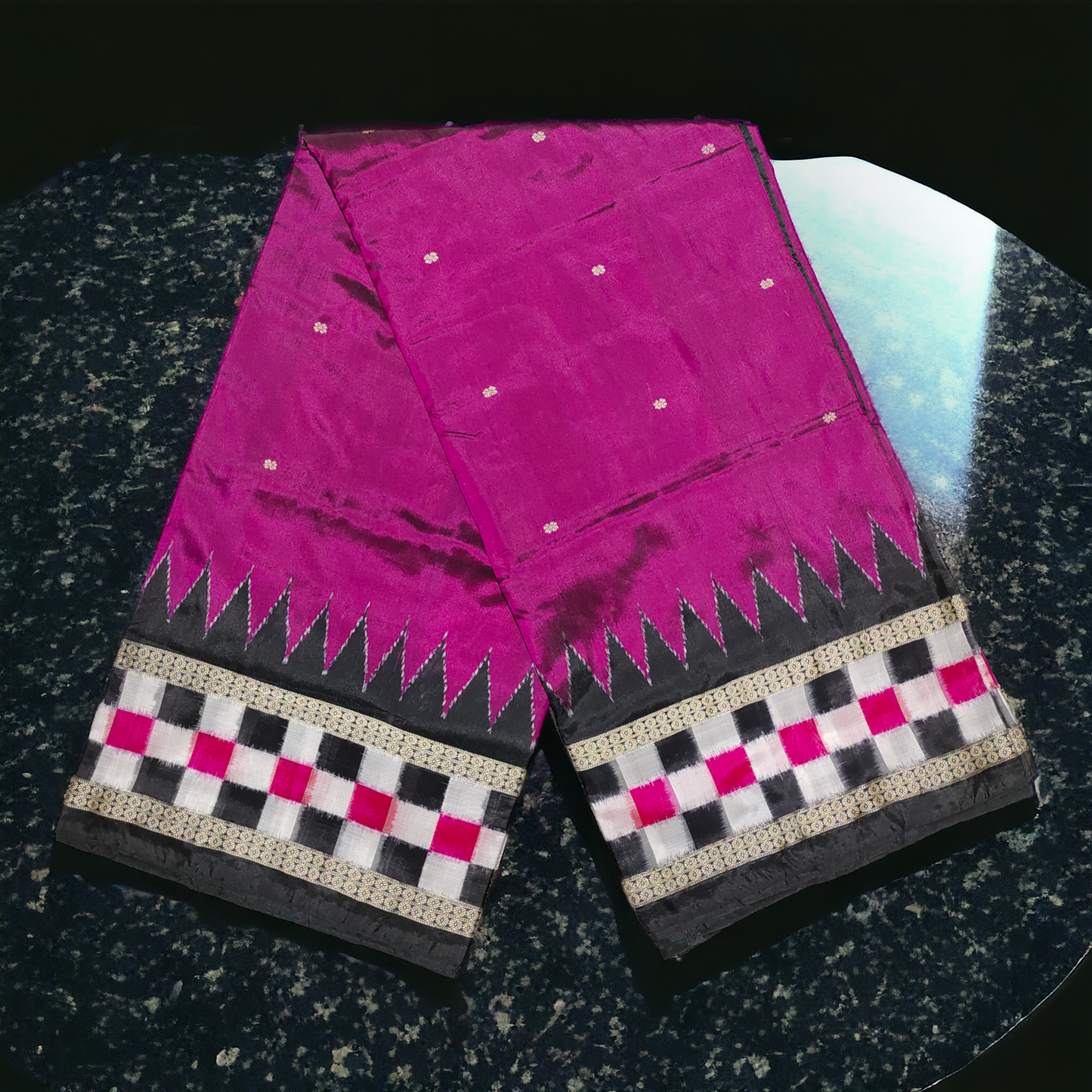 TSC Magenta Purple Pure Silk Bandha Saree with Pasapalli | Floral Motifs