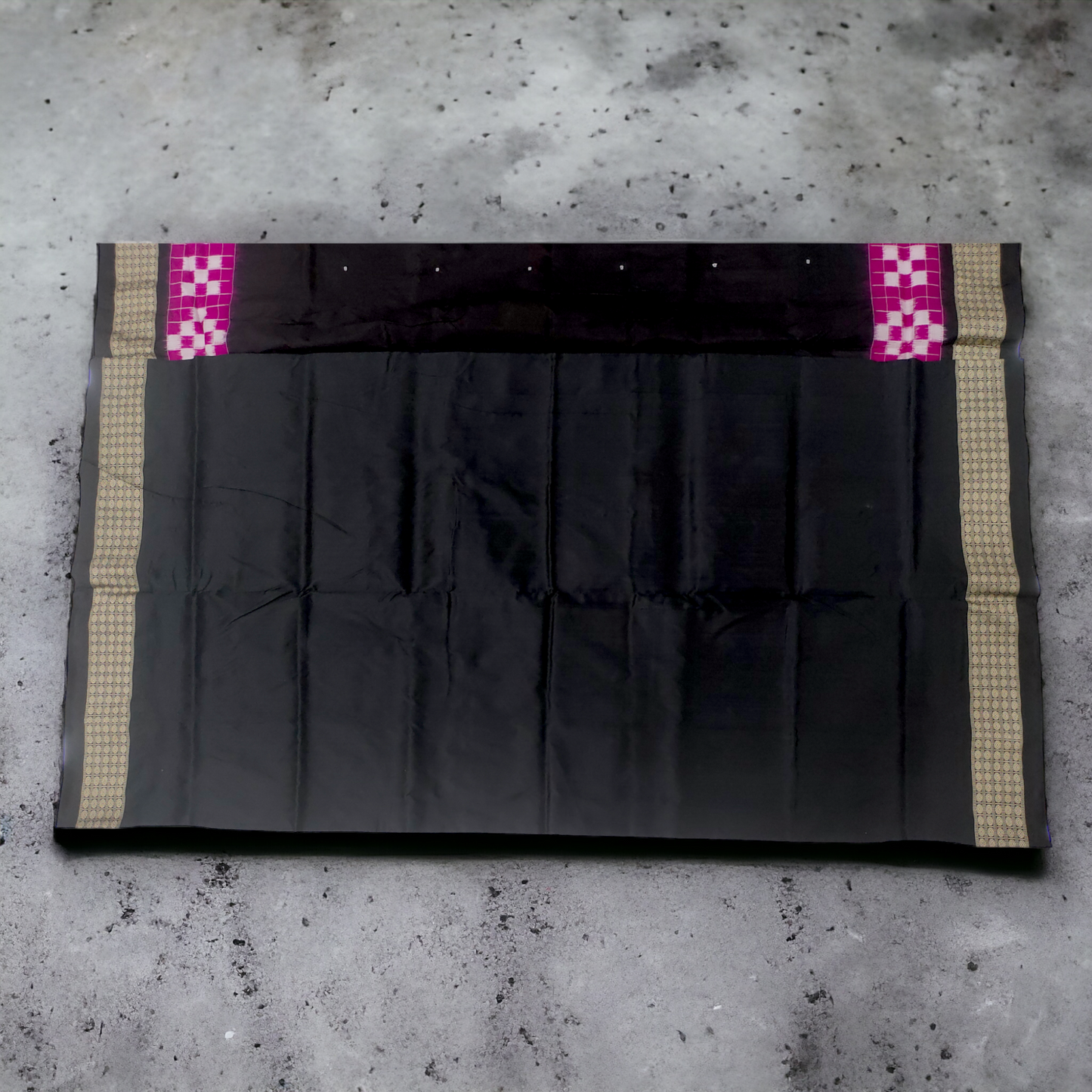 TSC Black Tie-Dyed Pure Silk Saree with Fish, Peacock, Alpana, and Lata Motifs