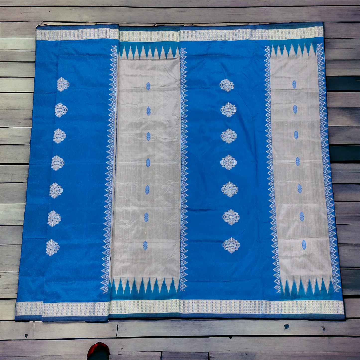 TSC Blue and Silver Bomkai Sambalpuri Silk Saree with Alpana Designs