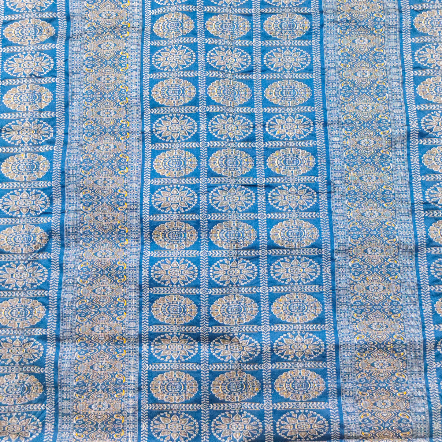 TSC Blue and Silver Bomkai Sambalpuri Silk Saree with Alpana Designs