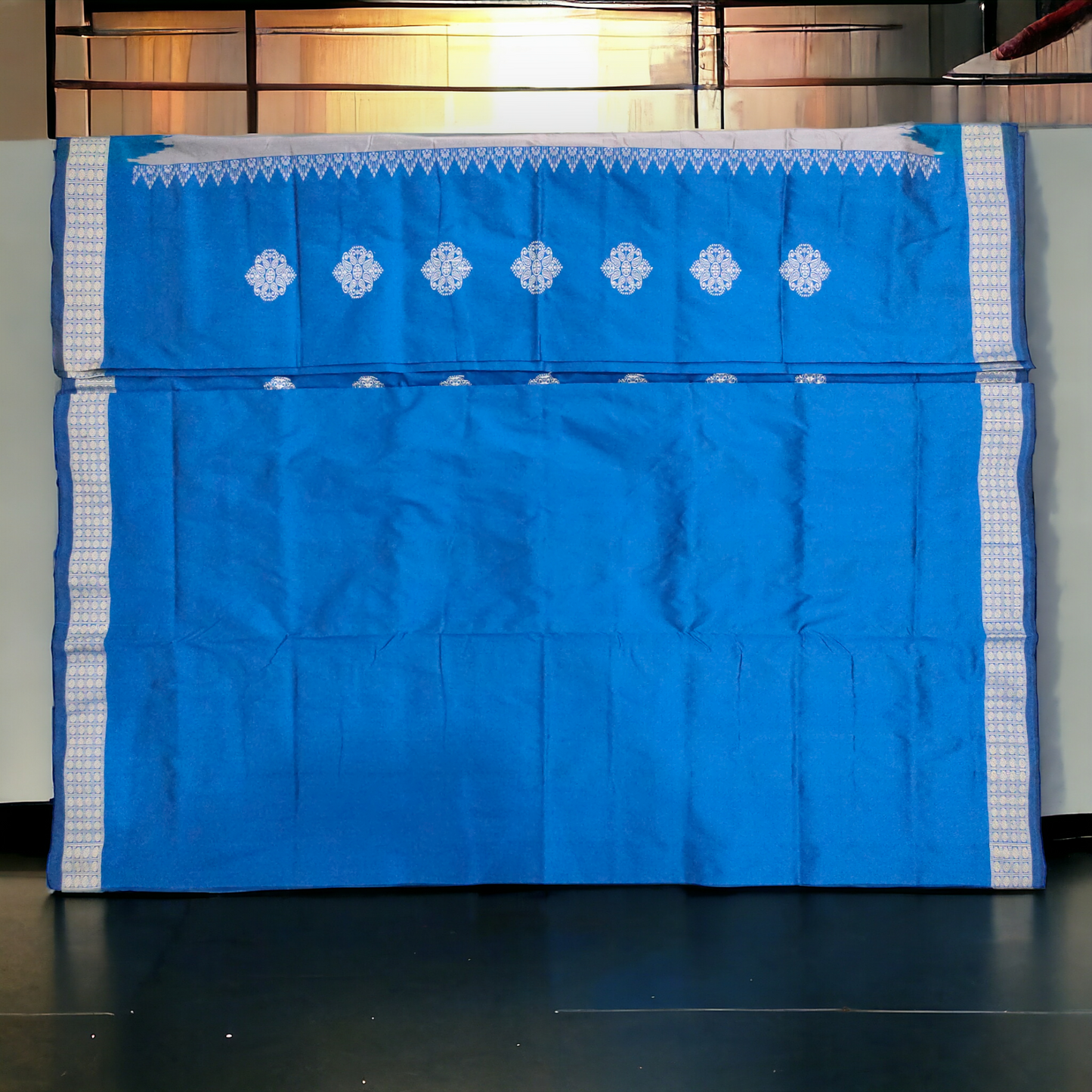 TSC Blue and Silver Bomkai Sambalpuri Silk Saree with Alpana Designs