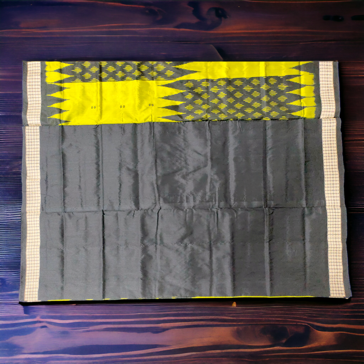 TSC Premium Green and Black Silk Bandha Saree with Geometrical Patterns