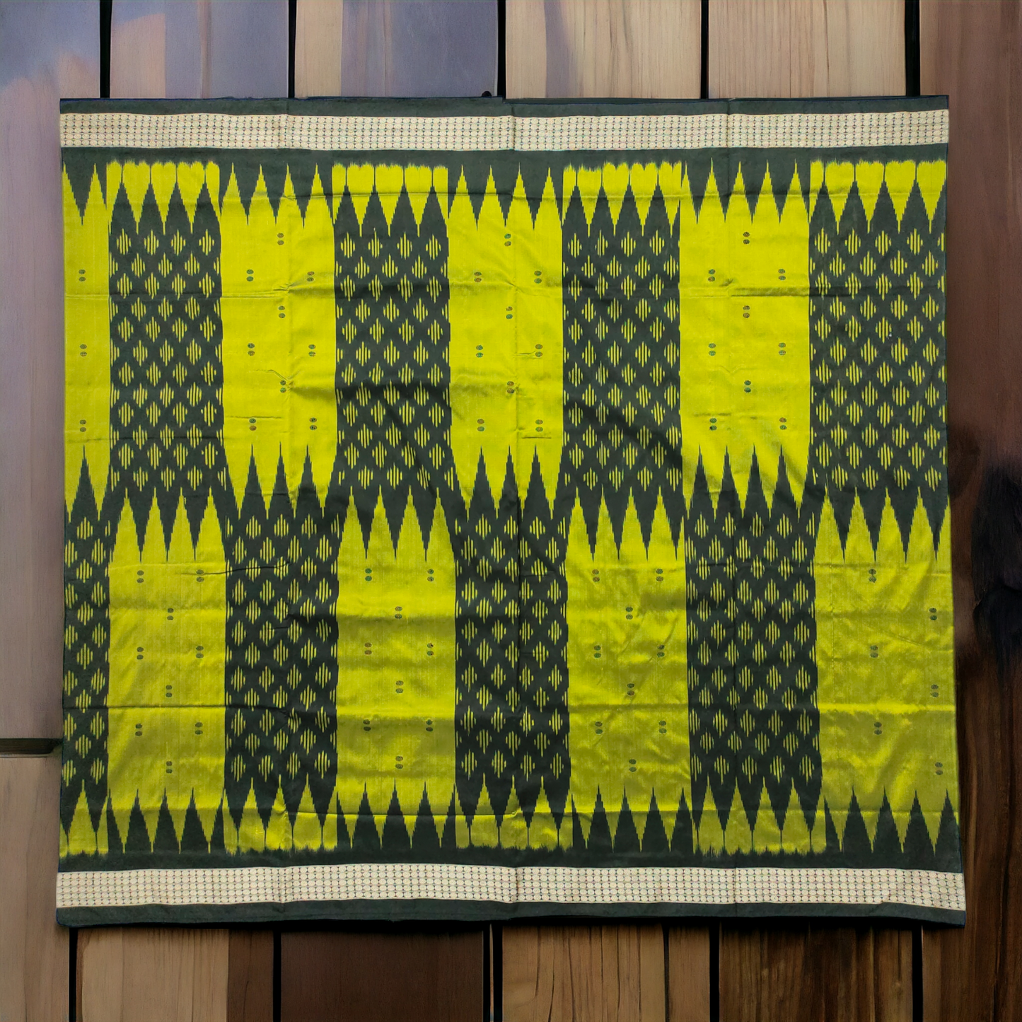TSC Premium Green and Black Silk Bandha Saree with Geometrical Patterns