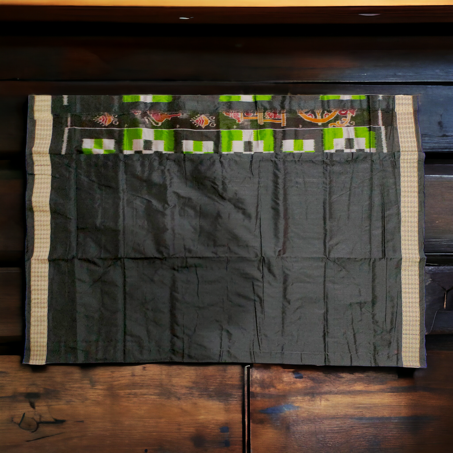 TSC Premium Green and Black Tie-Dyed Silk Saree with Pasapalli Design