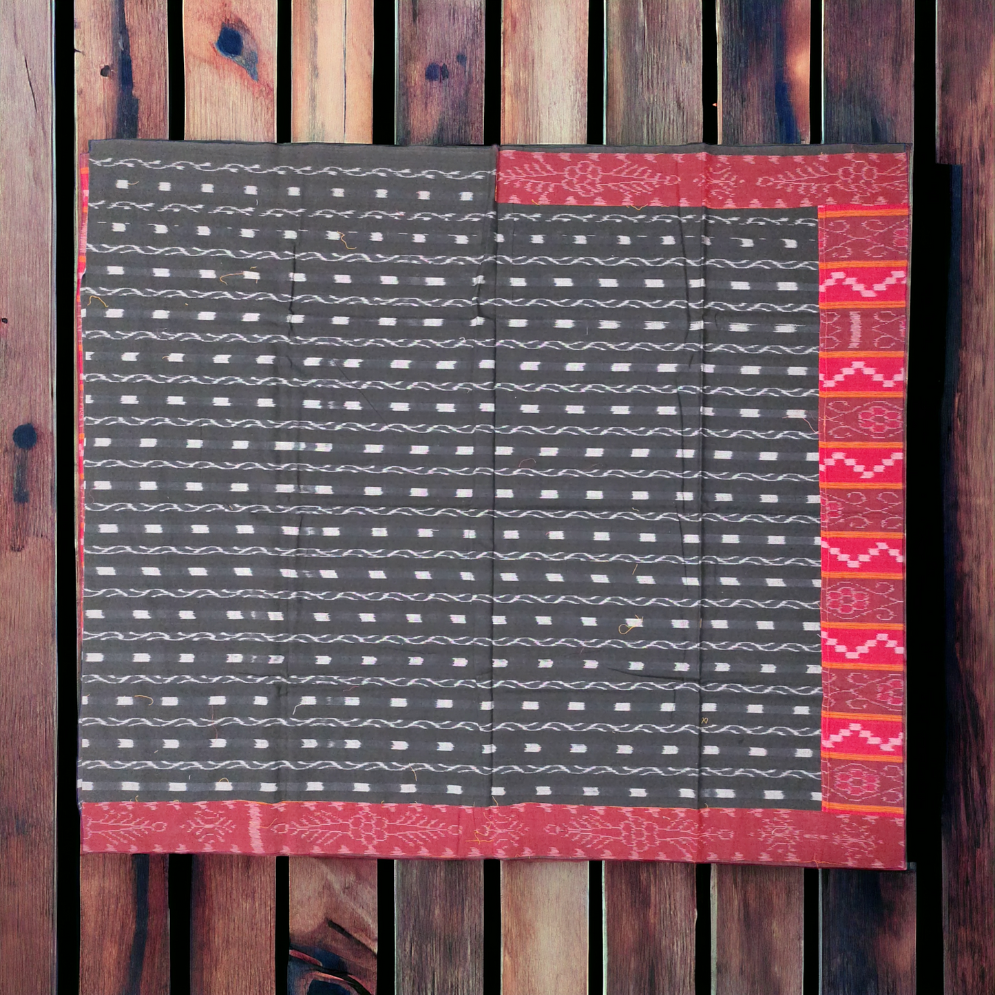TSC Patchwork Sambalpuri Cotton Saree - Maroon & Black