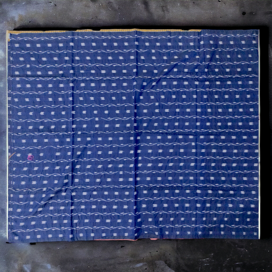 TSC Patchwork Sambalpuri Cotton Saree - Blue & Light Pink