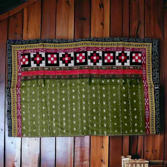 TSC Patchwork Sambalpuri Cotton Saree - Green, Blue & Purple