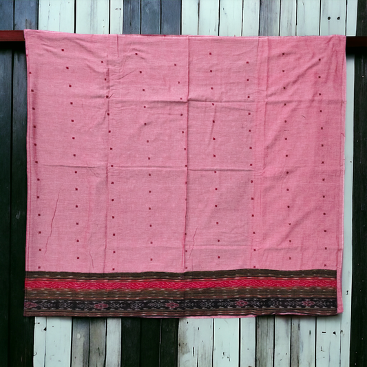 TSC Patchwork Sambalpuri Cotton Saree - Grey and Pink