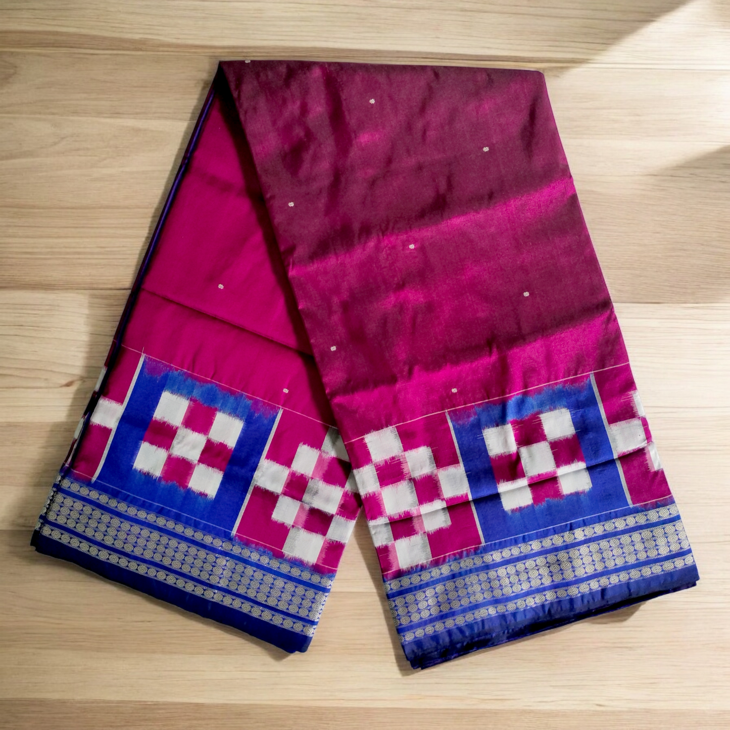 TSC Bandha Silk Saree in Vivid Pink, Navy Blue, and Purple with Bomkai Alpana Motifs | saree for parties