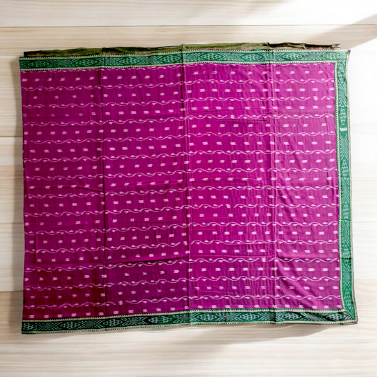 TSC Patchwork Sambalpuri Cotton Saree – Maroon and Shades of Green with Bandha Weaves | Elegant Saree for Events