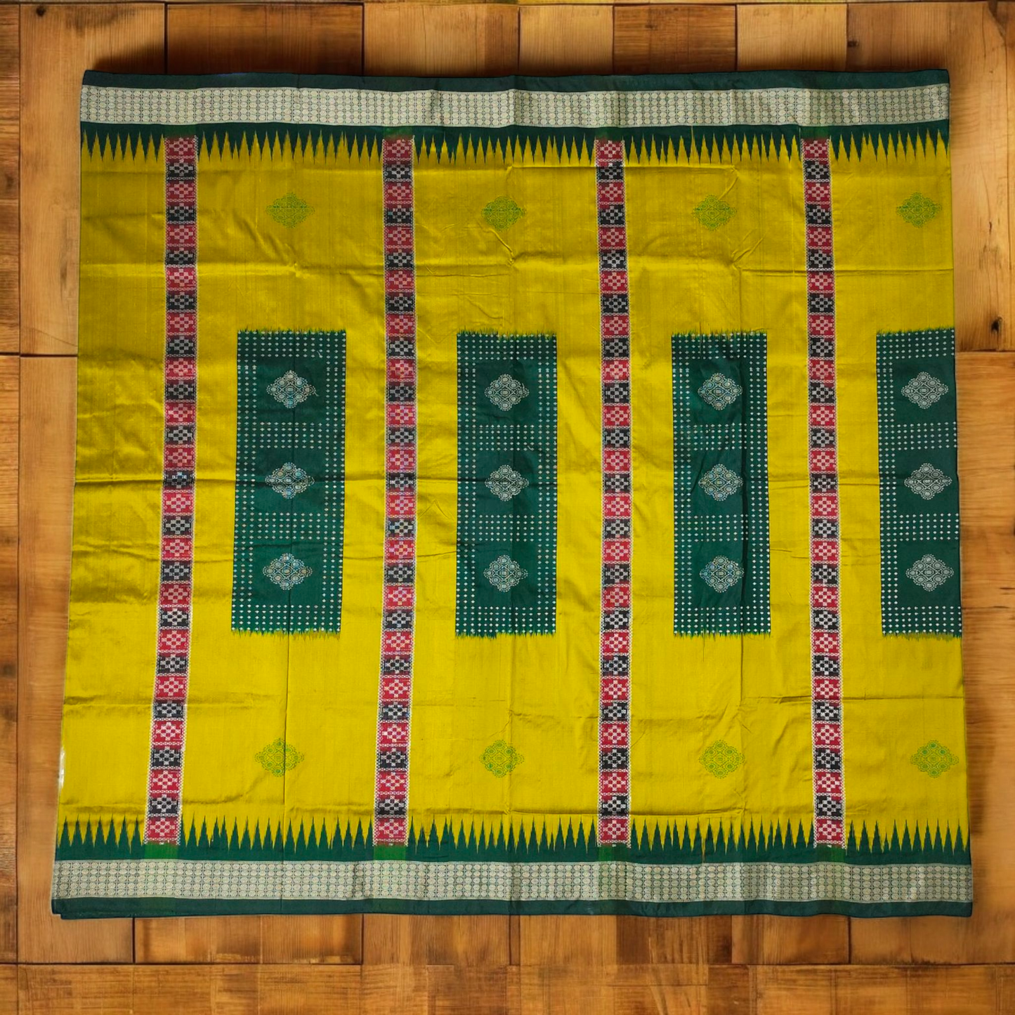 TSC Pure Bomkai Silk Saree in Bottle Green with Pasapalli Border | Handwoven Sambalpuri Silk