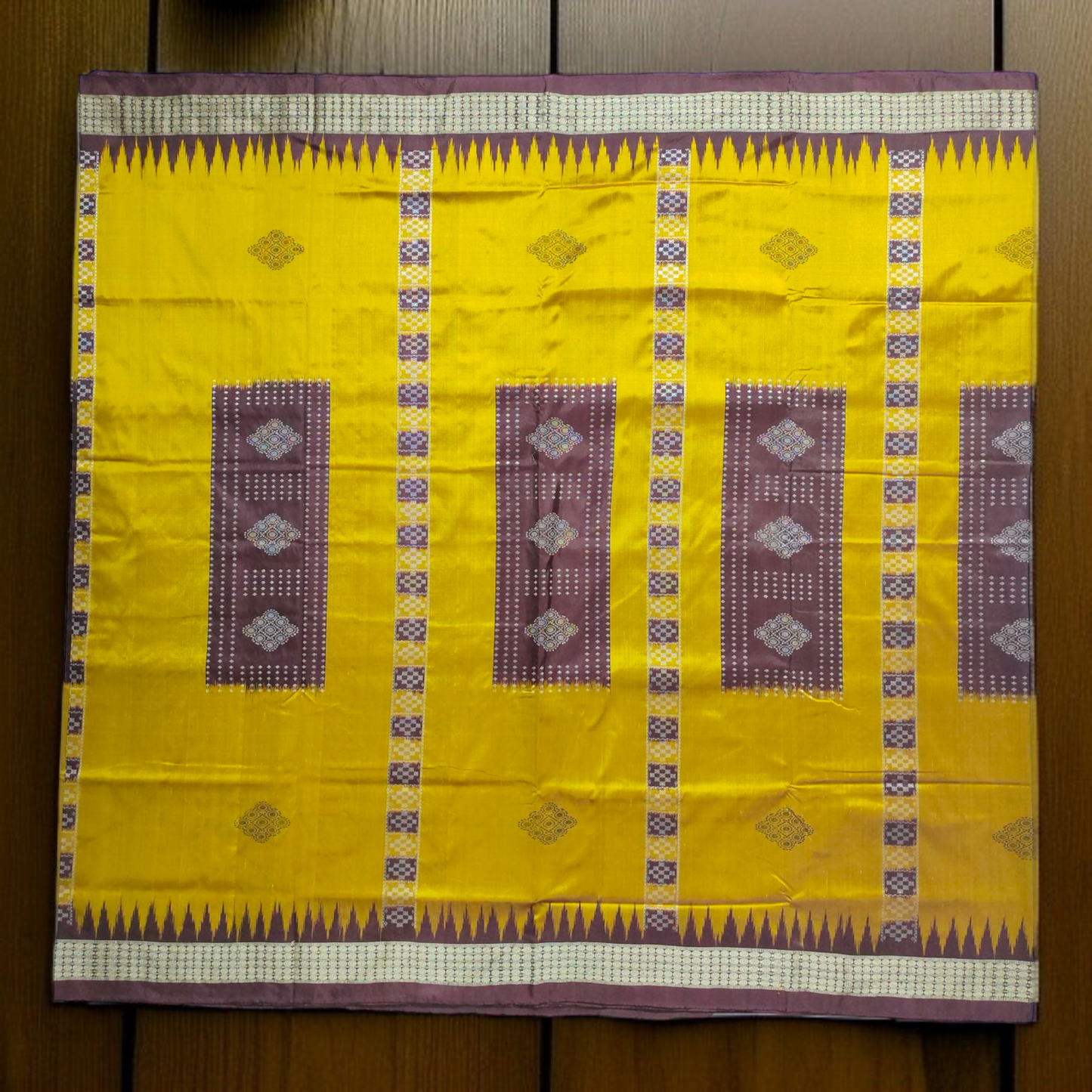 TSC Pure Bomkai Silk Saree in Golden Yellow & Chocolate Brown with Pasapalli Stripes | Handwoven Sambalpuri Silk
