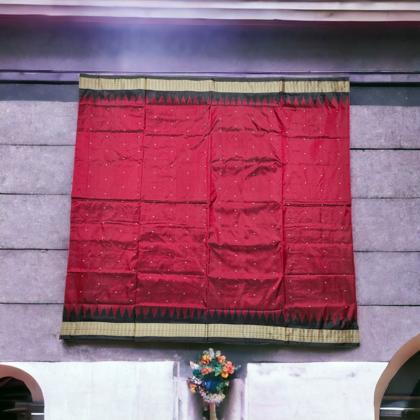 TSC Red and Black Bomkai Fusion Silk Saree