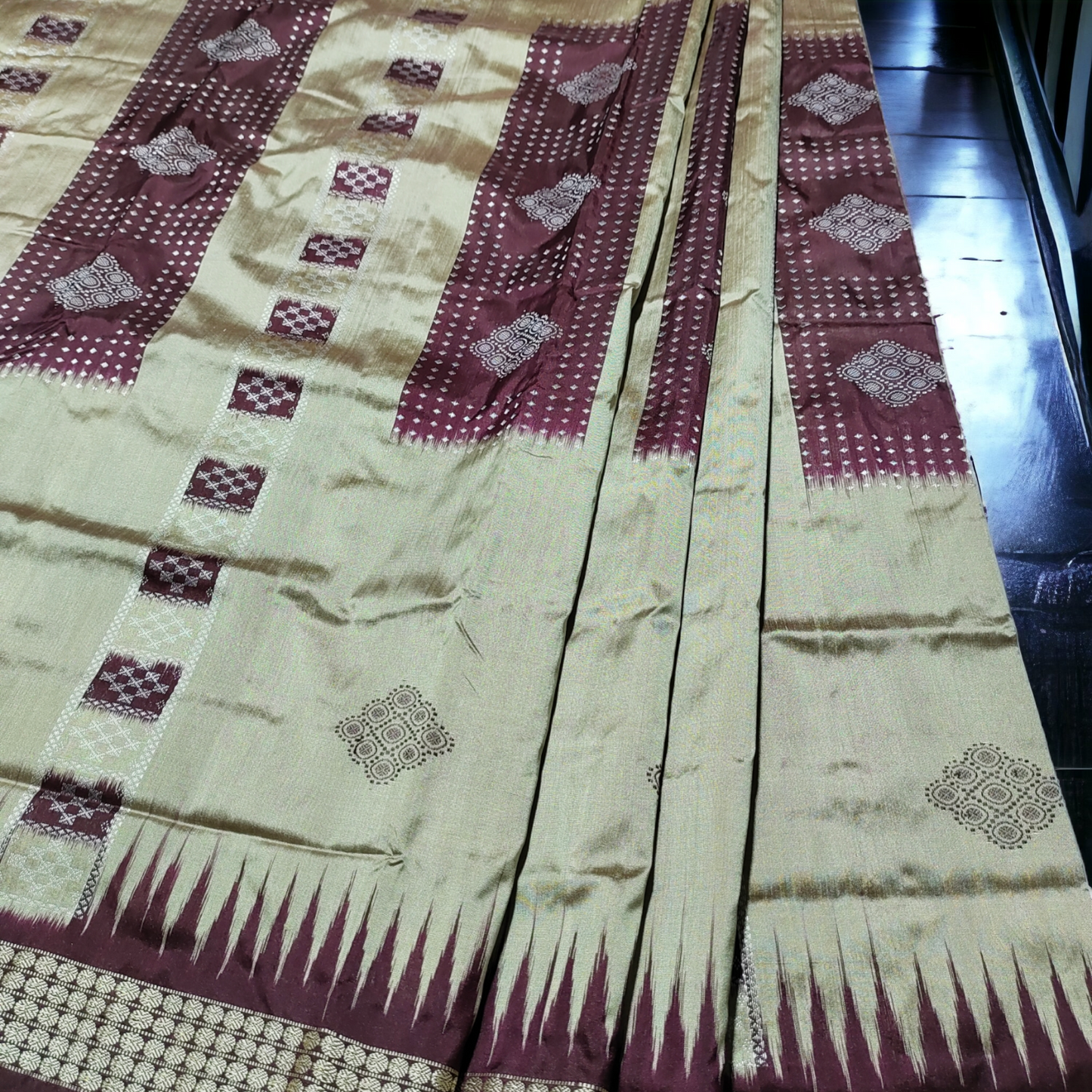 TSC Bomkai Silk Saree in Coffee Brown and Metallic Brass with Pasapalli Patterns