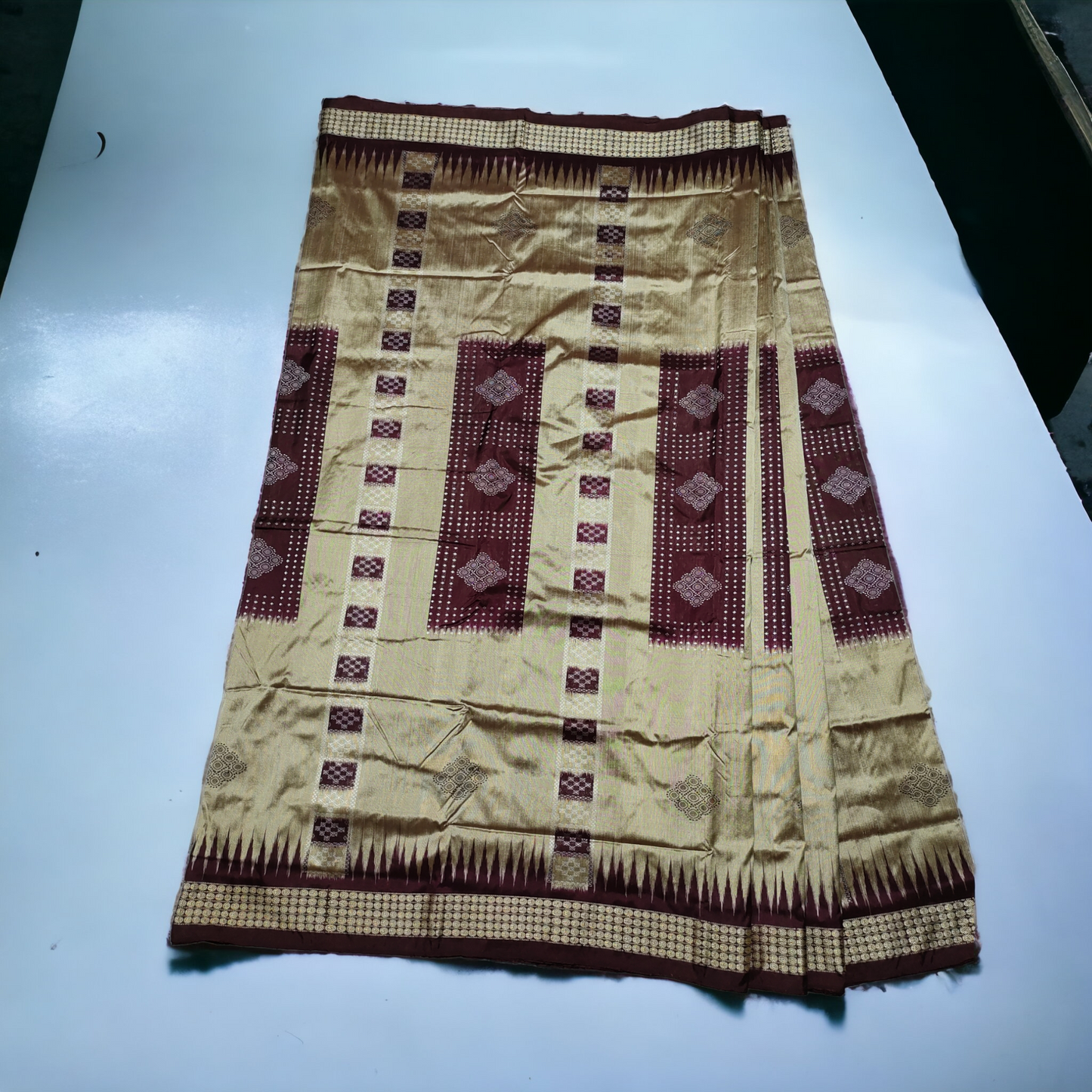 TSC Bomkai Silk Saree in Coffee Brown and Metallic Brass with Pasapalli Patterns