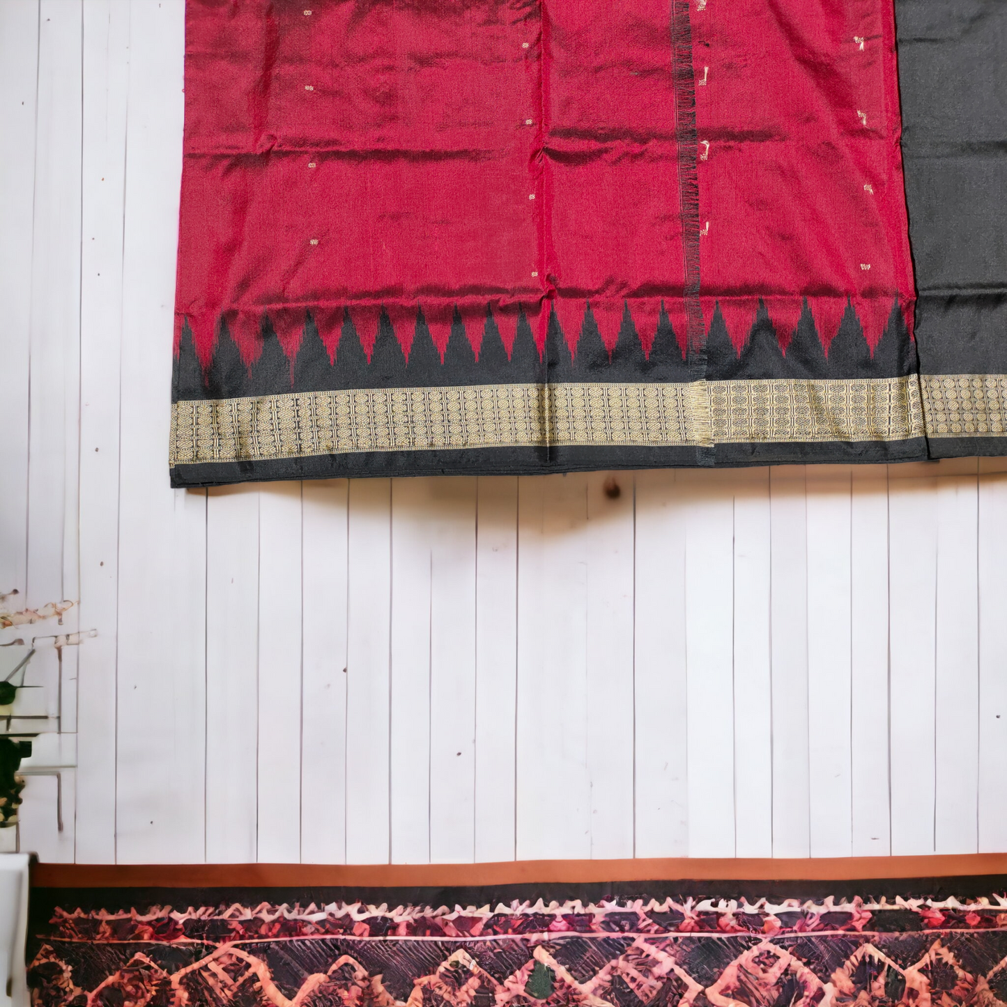 TSC Red and Black Bomkai Fusion Silk Saree