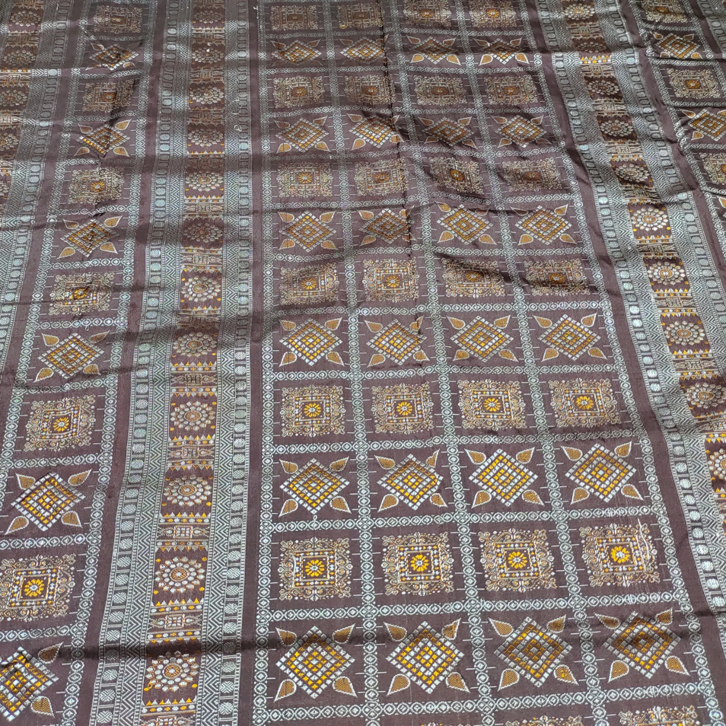 TSC Bomkai Silk Saree in Coffee Brown and Metallic Brass with Pasapalli Patterns