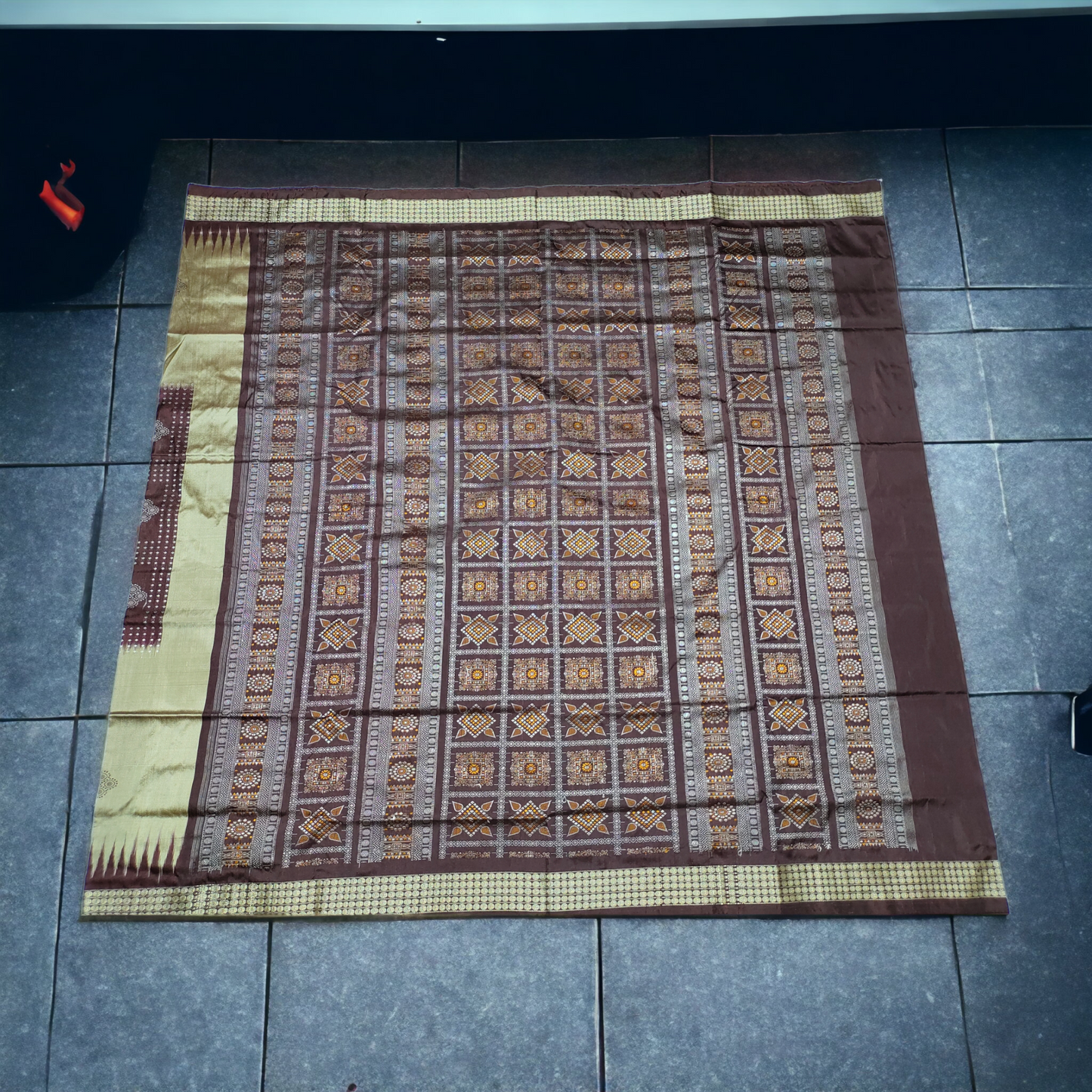 TSC Bomkai Silk Saree in Coffee Brown and Metallic Brass with Pasapalli Patterns
