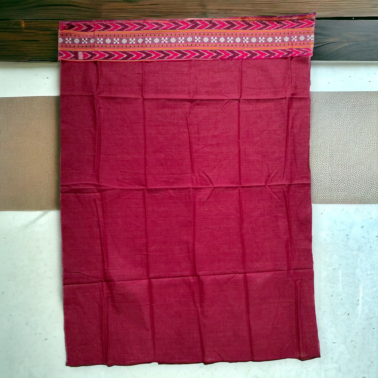 TSC Patchwork Sambalpuri Cotton Saree - Orange and Maroon