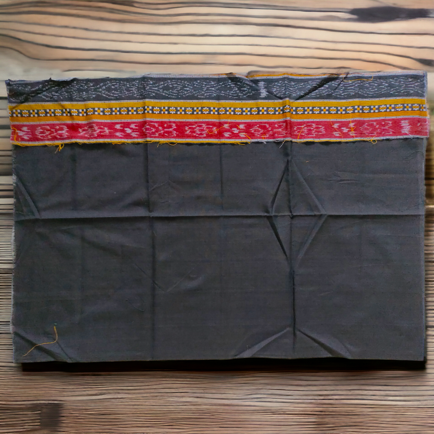 TSC Patchwork Sambalpuri Cotton Saree - Black & Orange