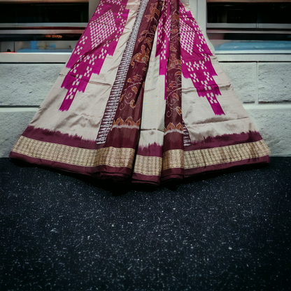 TSC Bandha Silk Saree in Silver | Pink Sapta Design | Maroon with Exquisite Motifs