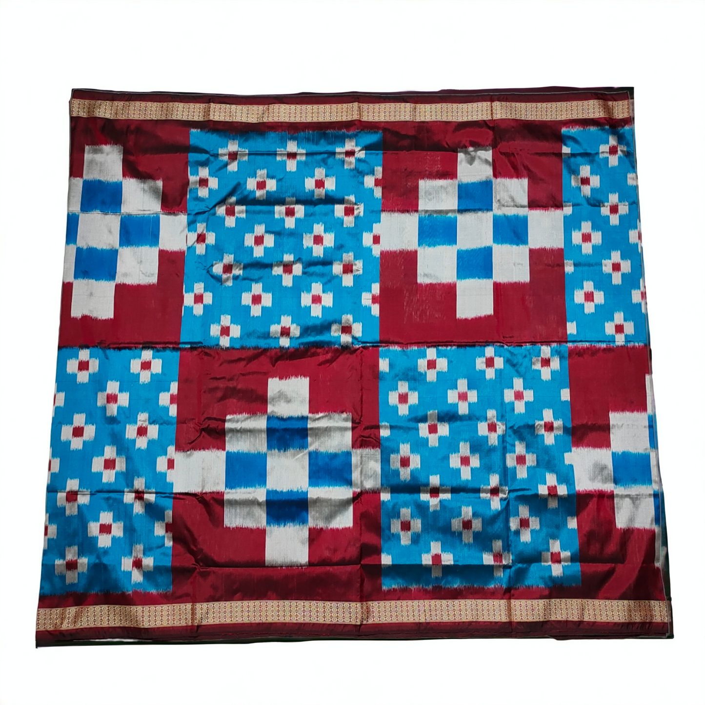 TSC Teal Blue and Maroon Bandha Silk Saree