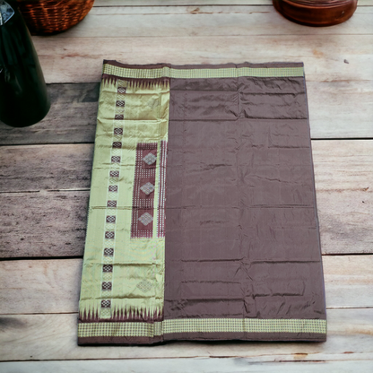 TSC Bomkai Silk Saree in Coffee Brown and Metallic Brass with Pasapalli Patterns