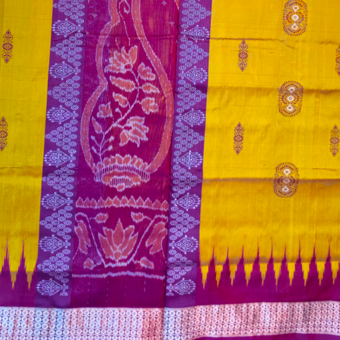 TSC Golden Maroon Silk Saree with Bomkai, Bandha | Alpana Designs