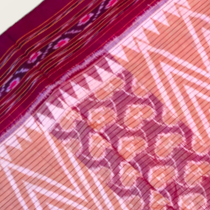 TSC Bandha Cotton Saree in Light Brown | Maroon with Lata, Flower | Fish Motifs