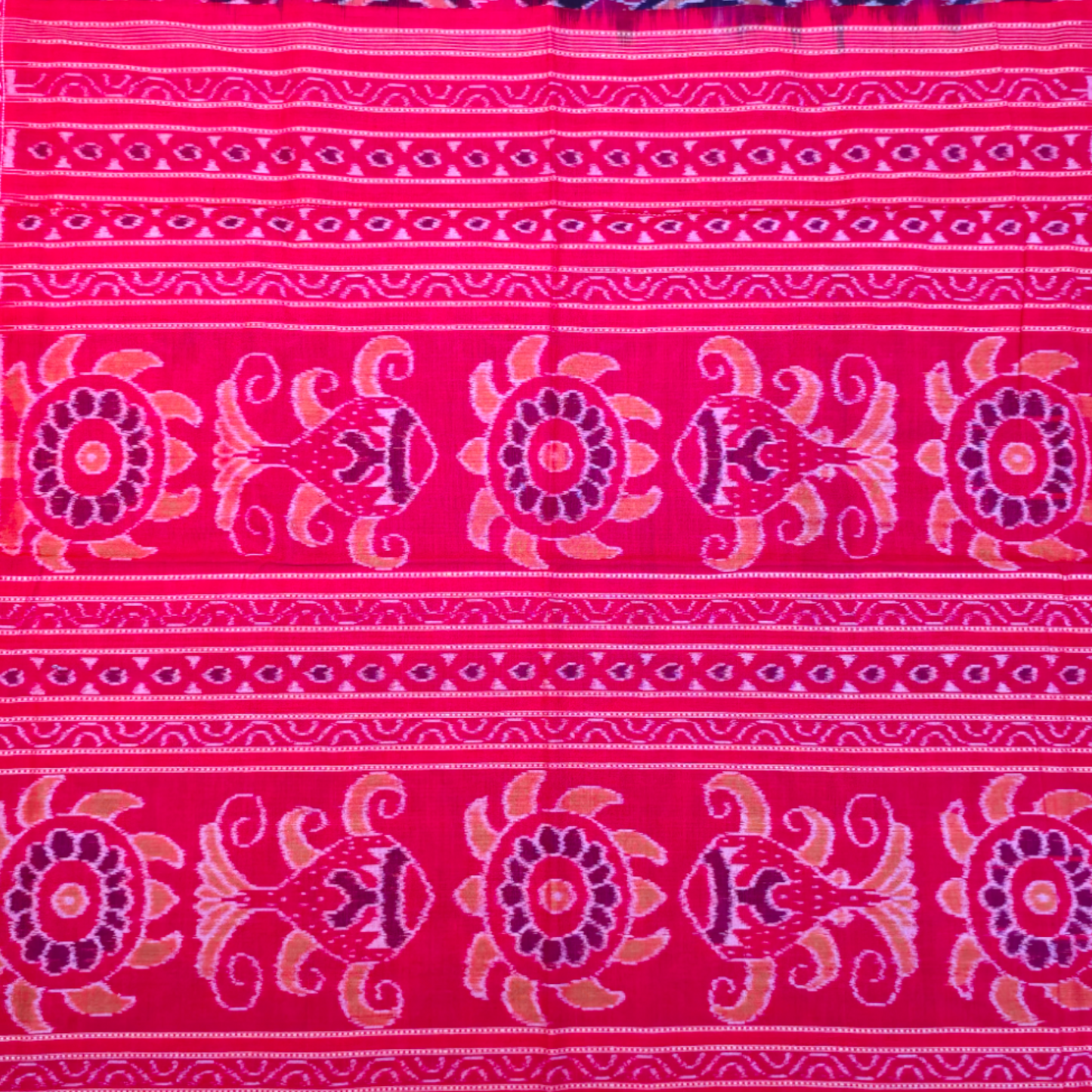 TSC Cotton Saree in Deep Blue | Red with Floral | Geometric Motifs