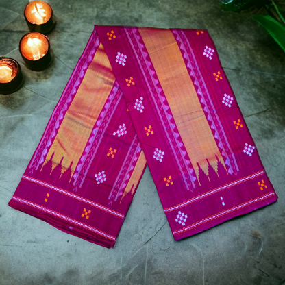 TSC Golden Maroon Suta Bapta Saree with Pasapalli | Fish Motifs