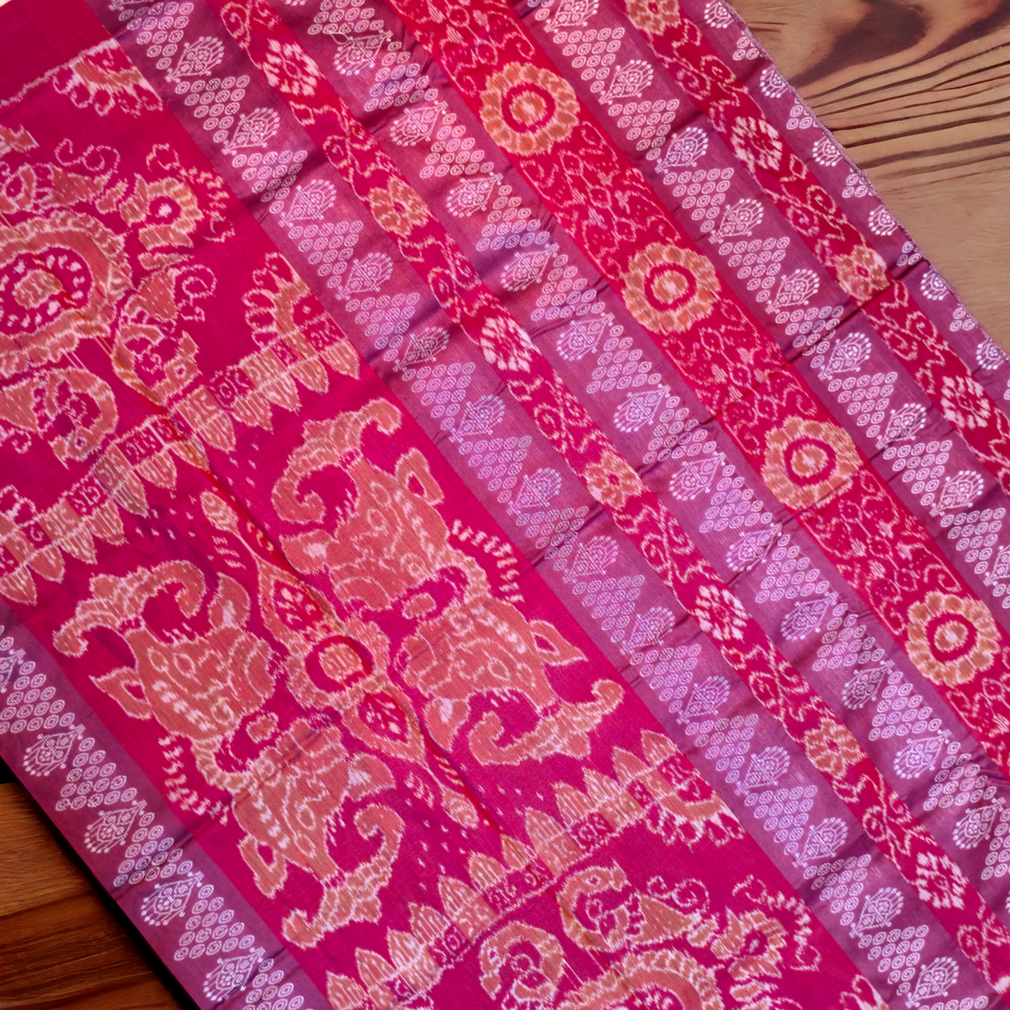 TSC Golden Maroon Silk Saree with Bomkai, Bandha | Alpana Designs