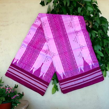 TSC Suta Bapta Saree in Pink and Maroon with Temple | Floral Motifs
