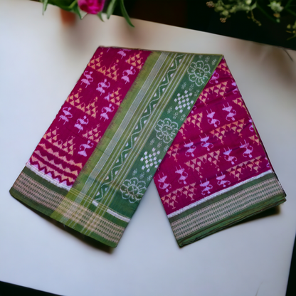 TSC Cotton Saree in Green | Maroon with Tribal Motifs | Pasapalli Design