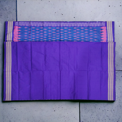 TSC Blue Silk Bandha Saree with Tribal Women and Fish Motifs