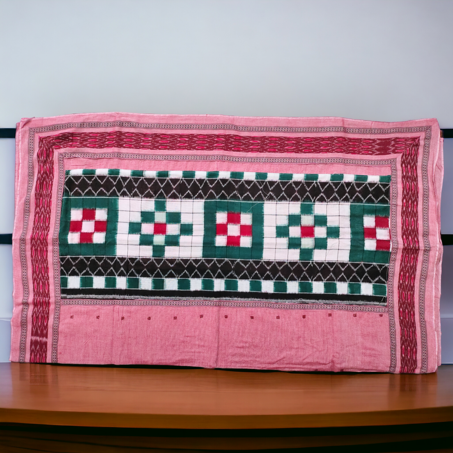 TSC Patchwork  Sambalpuri Cotton Saree - Grey and Pink