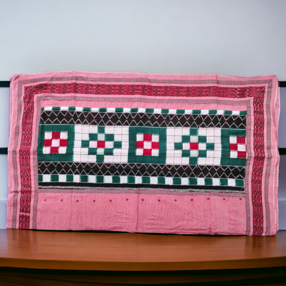 TSC Patchwork  Sambalpuri Cotton Saree - Grey and Pink